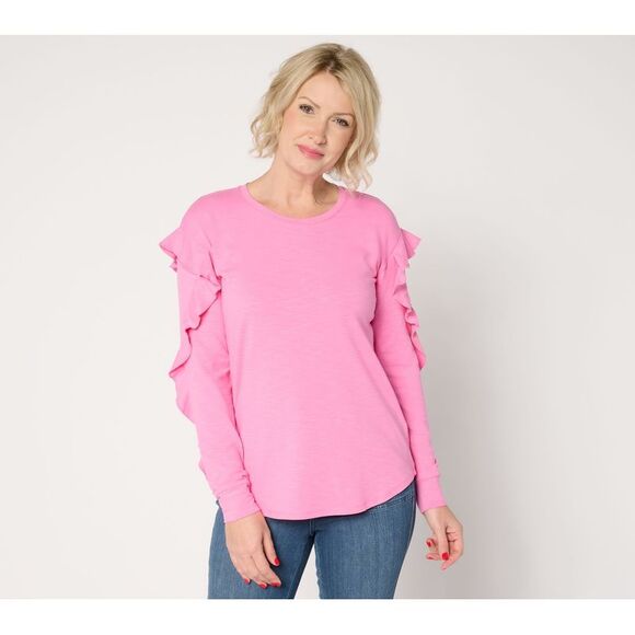 Maya J Tops - Maya J Women's Top Plus Sz 1X Slub Knit Femi Ruffle Sleeve Pink A677100